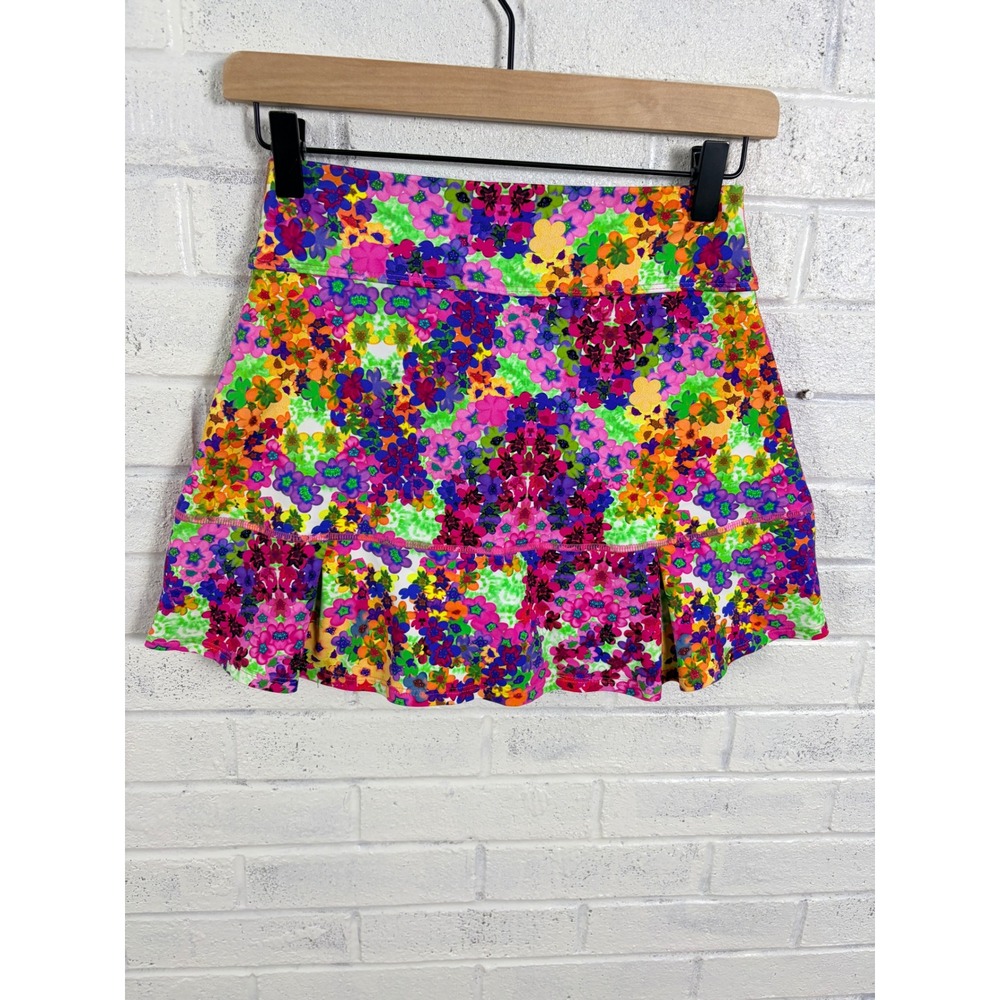 Dona Jo Skort Womens S Multicolor Floral Print Ruffle Tennis Golf Athletic Skirt